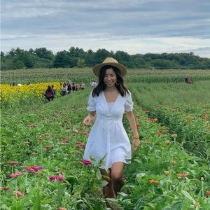 *SOLD* Forever21 white mini puff sleeve dress with eyelet detail
